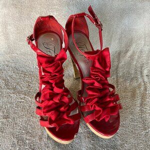 Fergie Red Patent Leather Ruffle Platform Heels | Women’s Size 8 | Dress Sandals